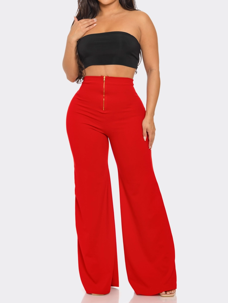 High Waist Back Zipper Palazzo Pants
