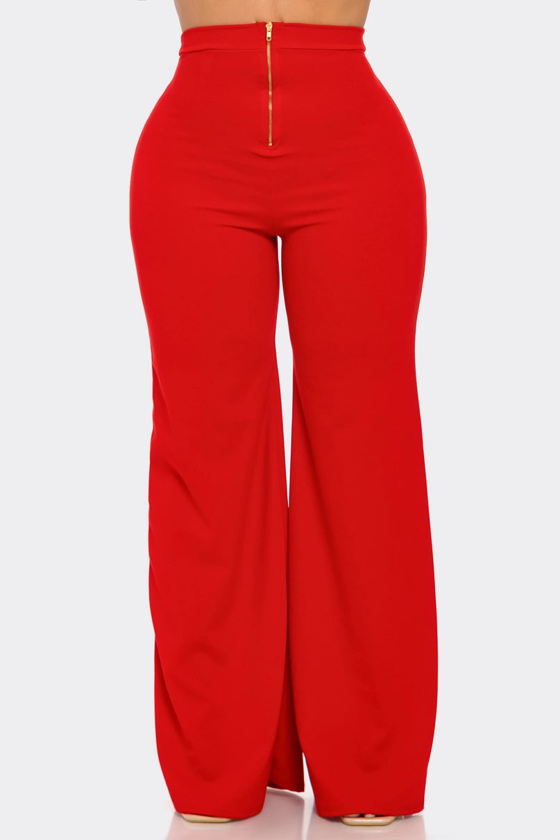 High Waist Back Zipper Palazzo Pants