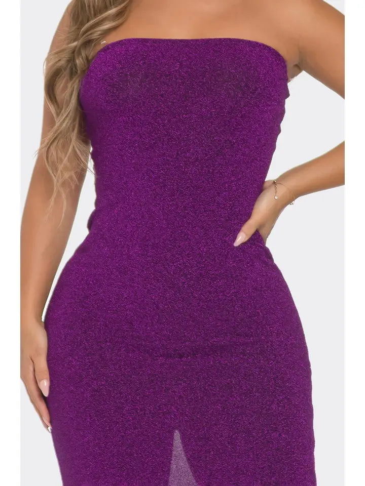 Tube Back Slit Lurex Dress