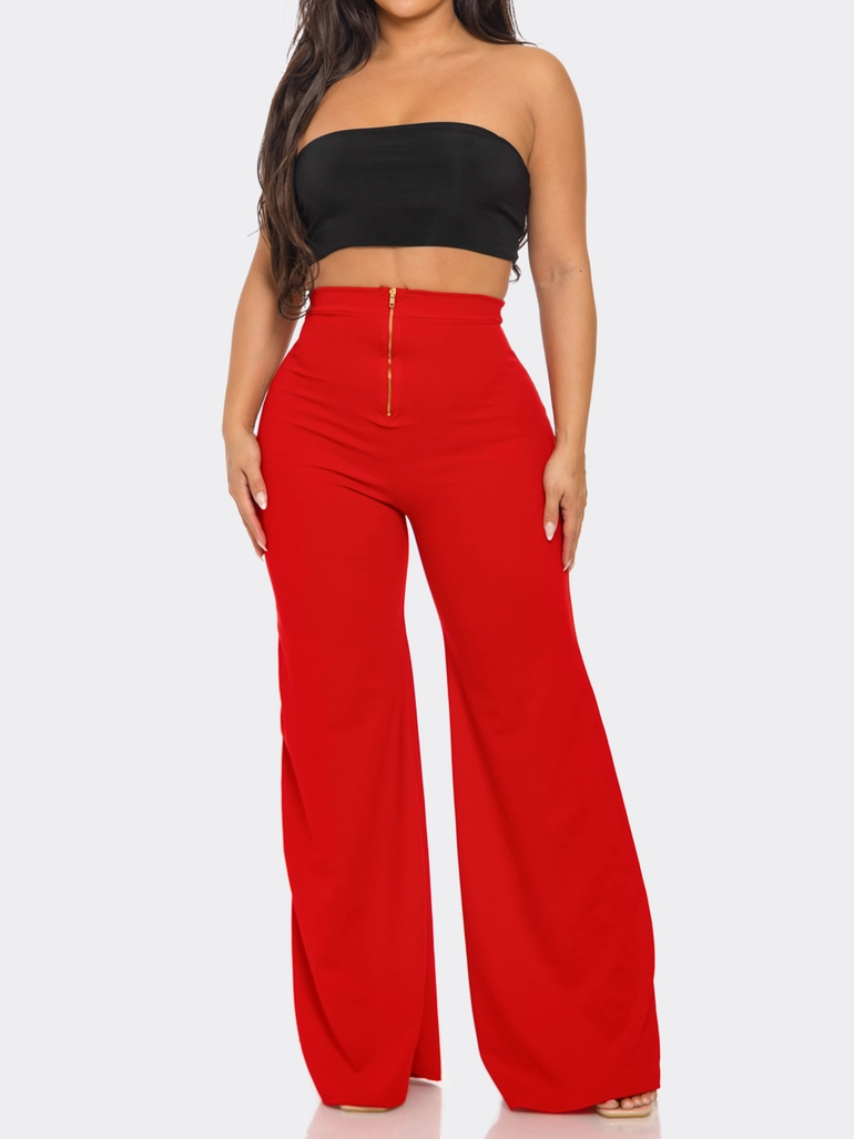 High Waist Back Zipper Palazzo Pants