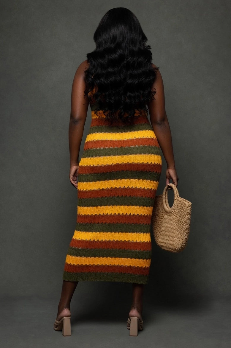 Colorblock Bodycon Knit Maxi Dress