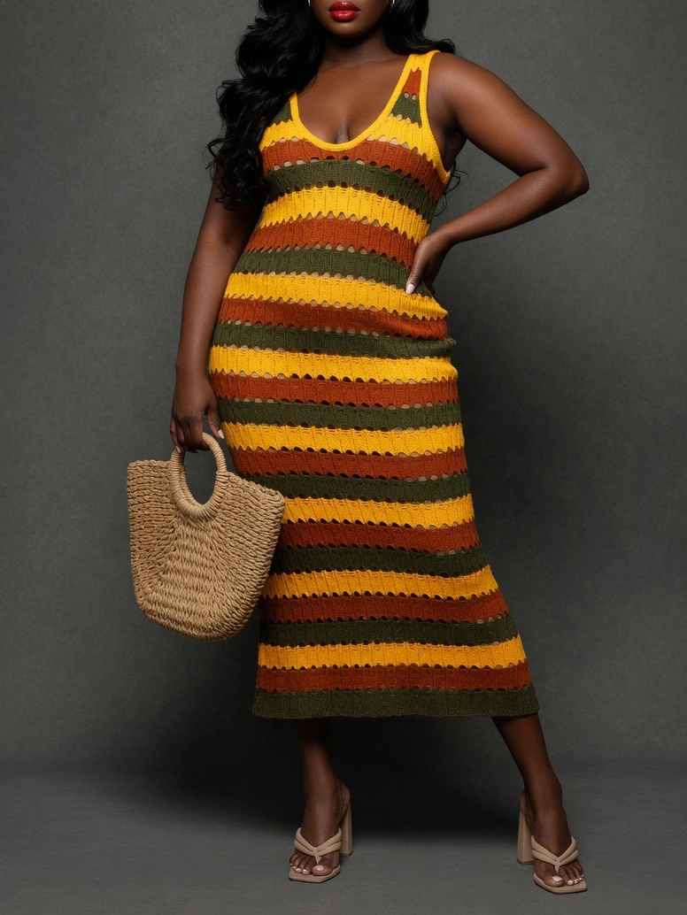 Colorblock Bodycon Knit Maxi Dress