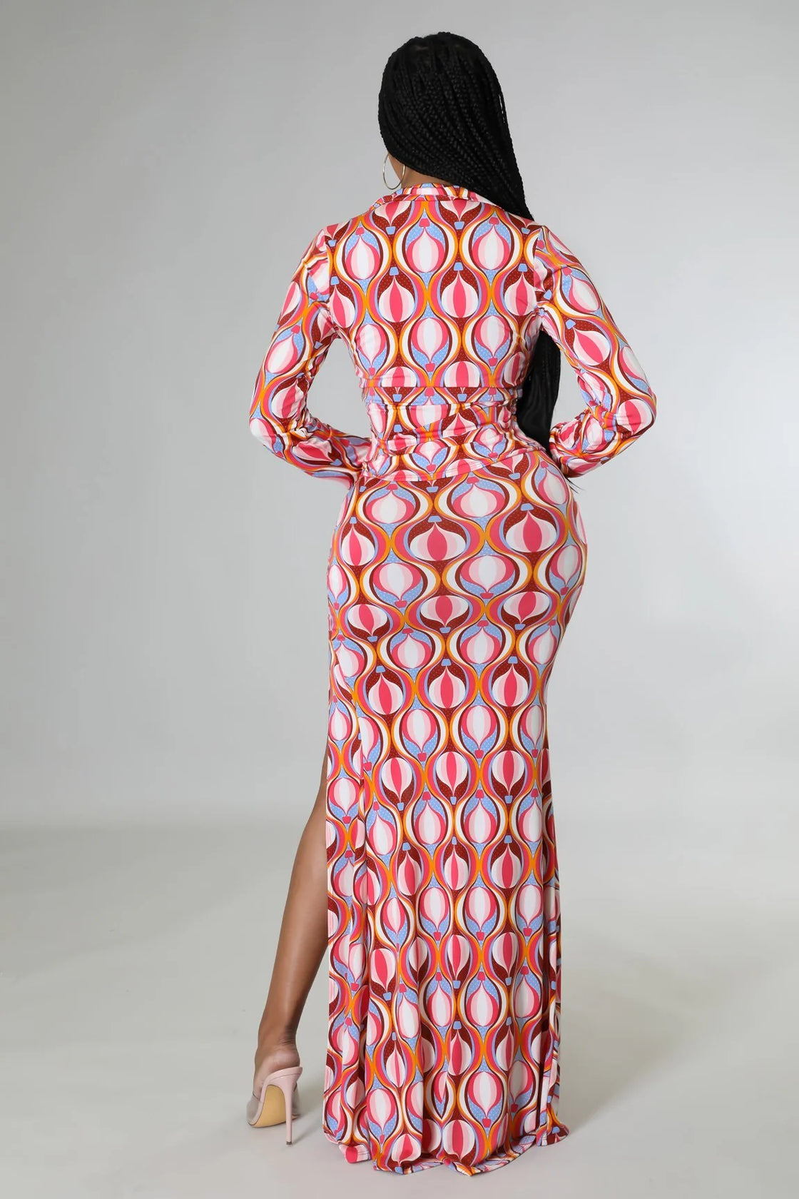 Women's Ruched Skirt Set – V-Neck Top & Slit Skirt