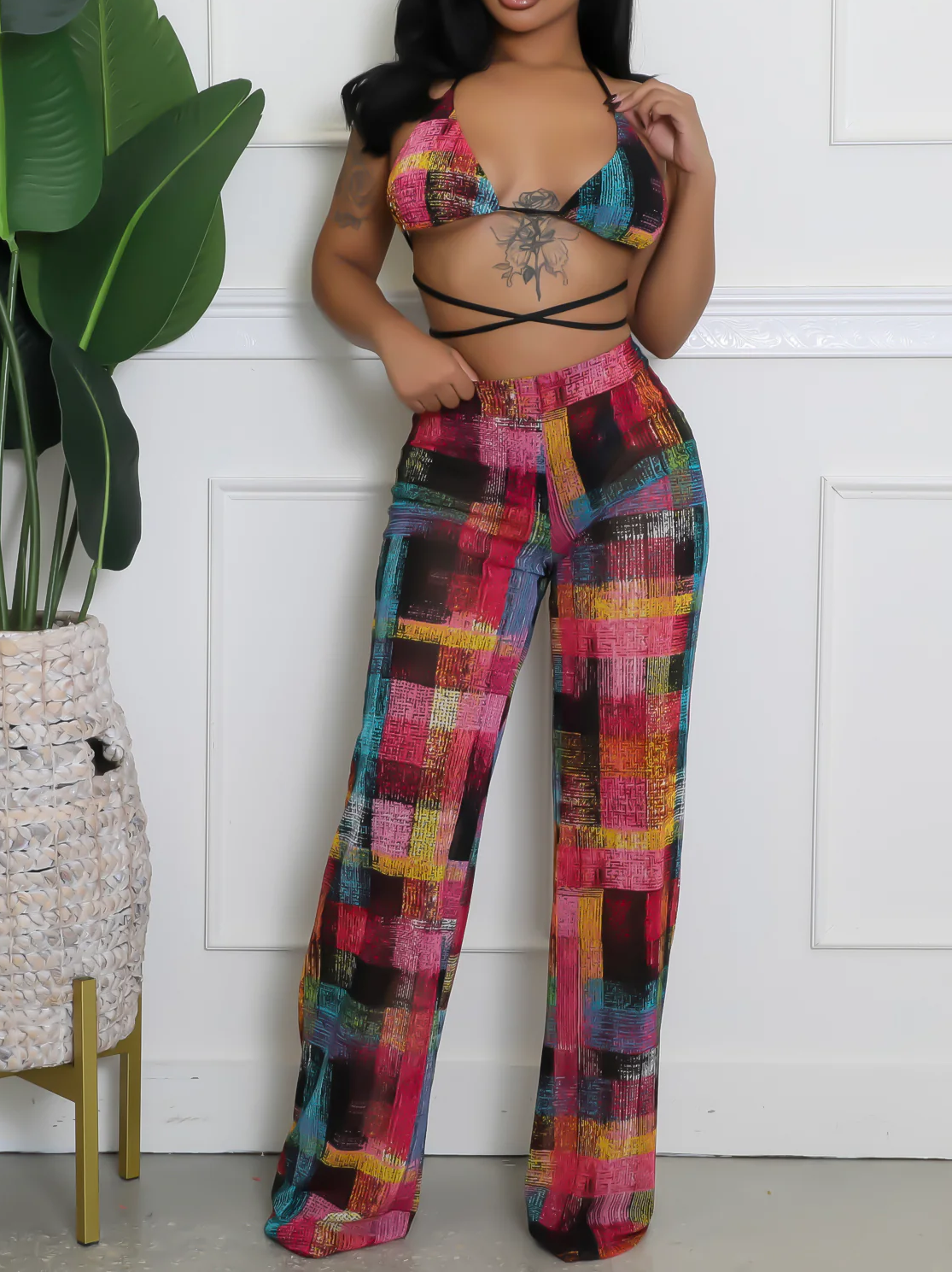 Women's 3-Piece Sheer Pant Set – Triangle Top & Thong