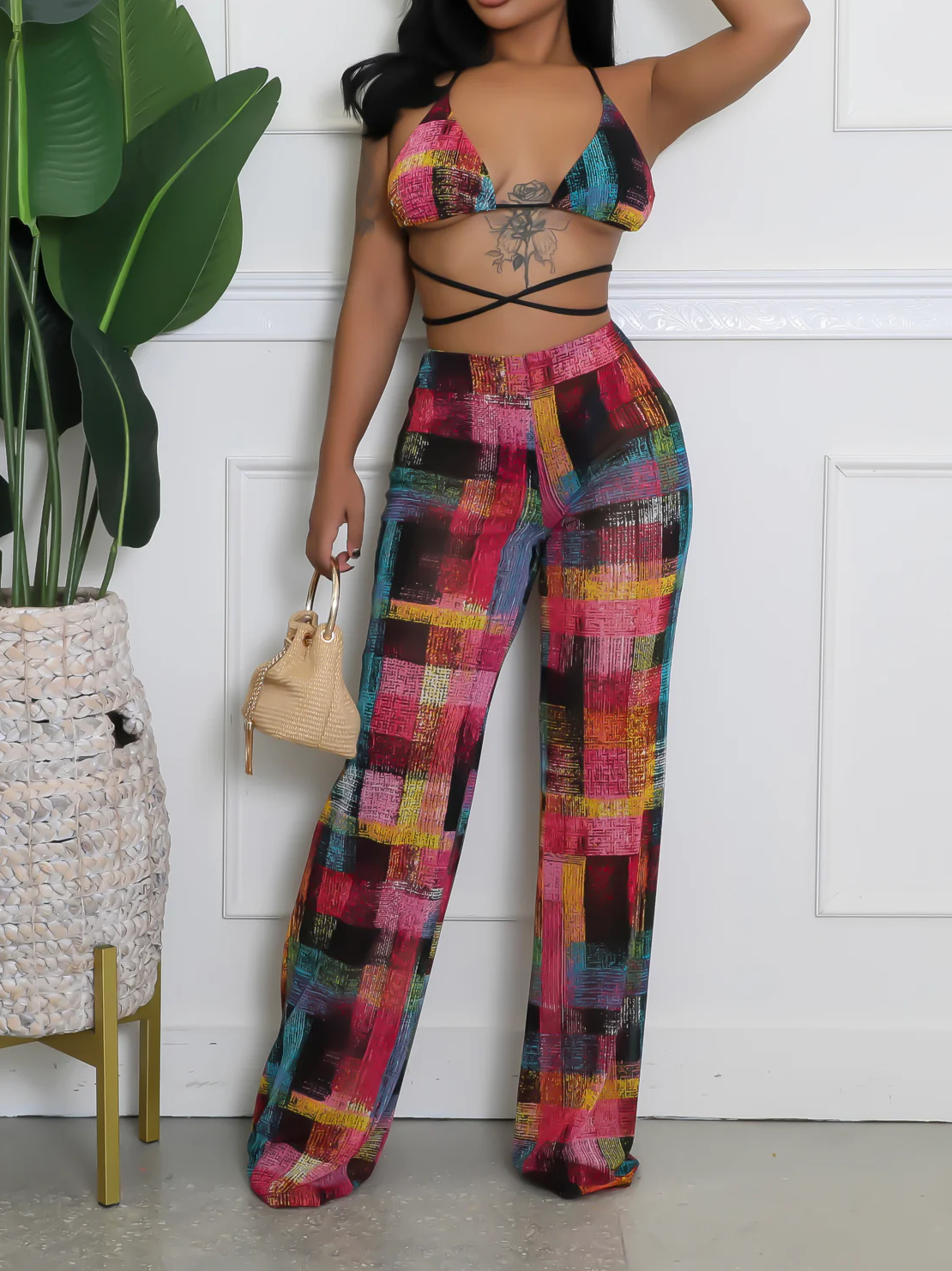 Women's 3-Piece Sheer Pant Set – Triangle Top & Thong