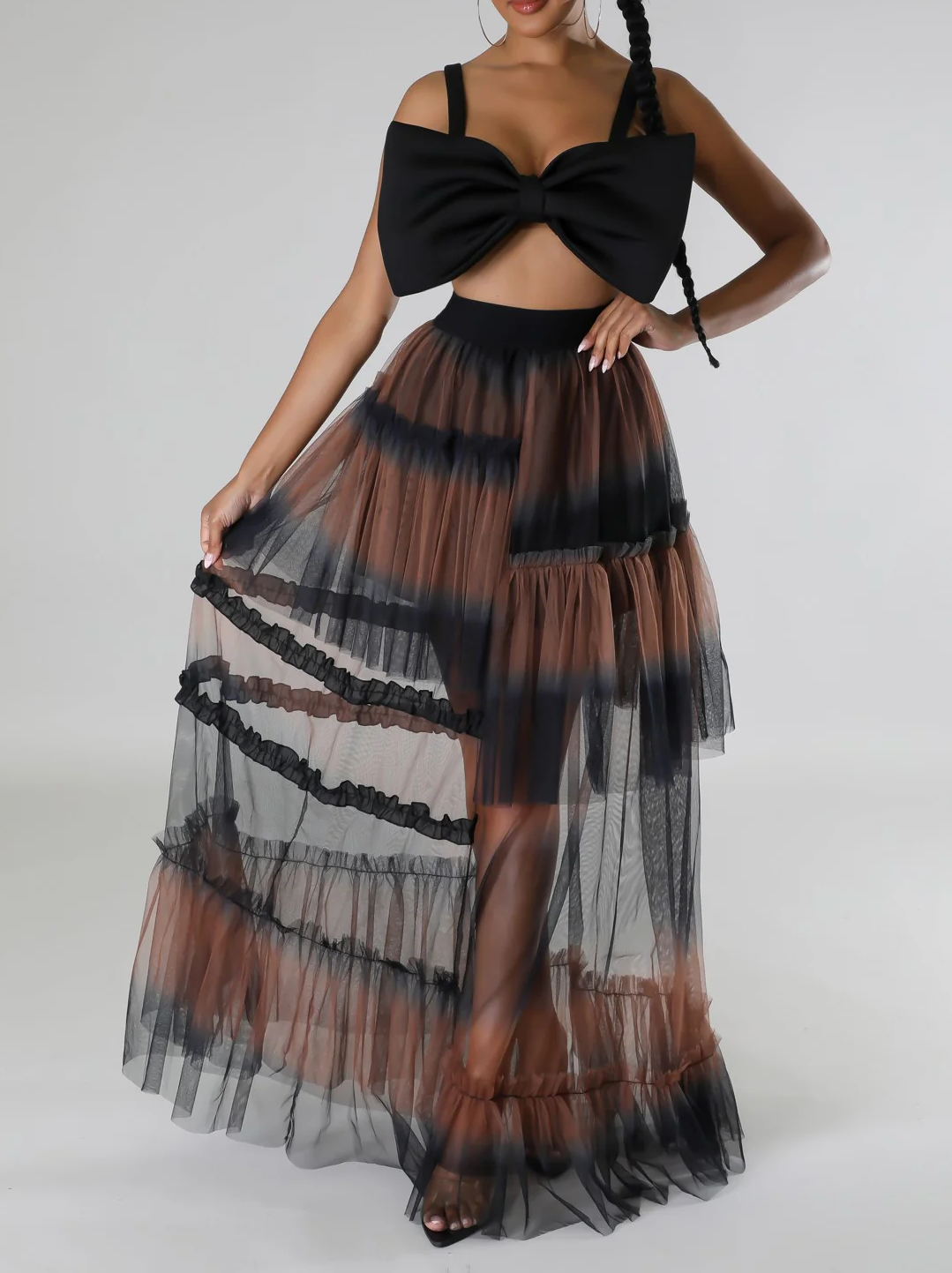 Women's Ruffle Mesh High-Waisted Skirt