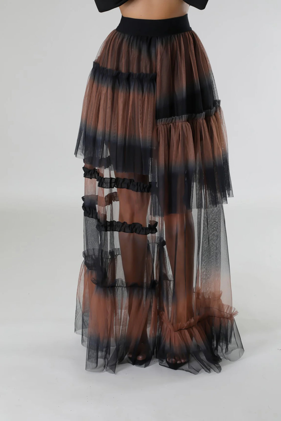 Women's Ruffle Mesh High-Waisted Skirt