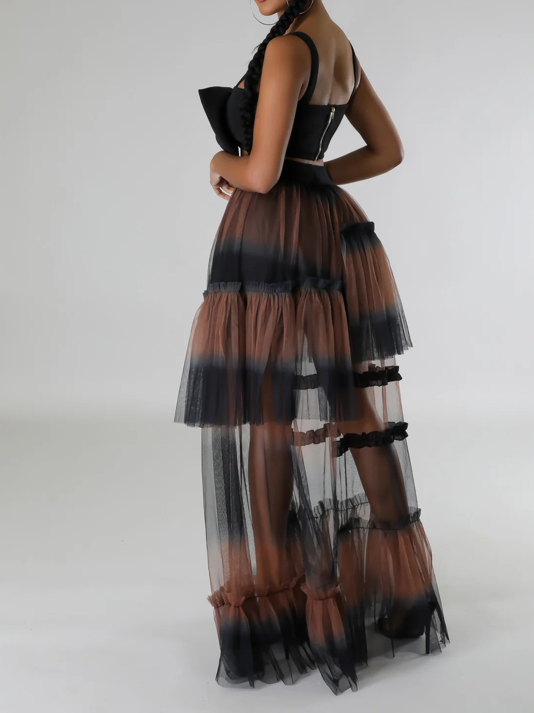 Women's Ruffle Mesh High-Waisted Skirt