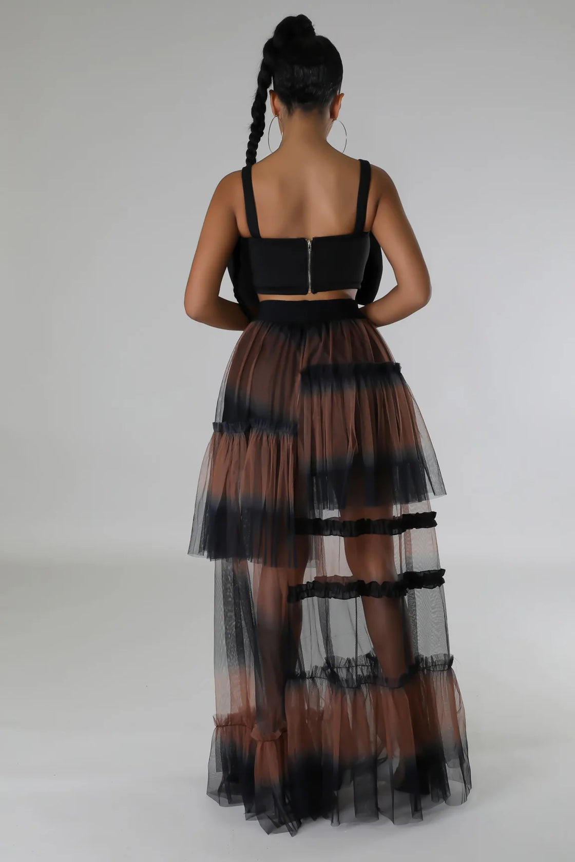 Women's Ruffle Mesh High-Waisted Skirt