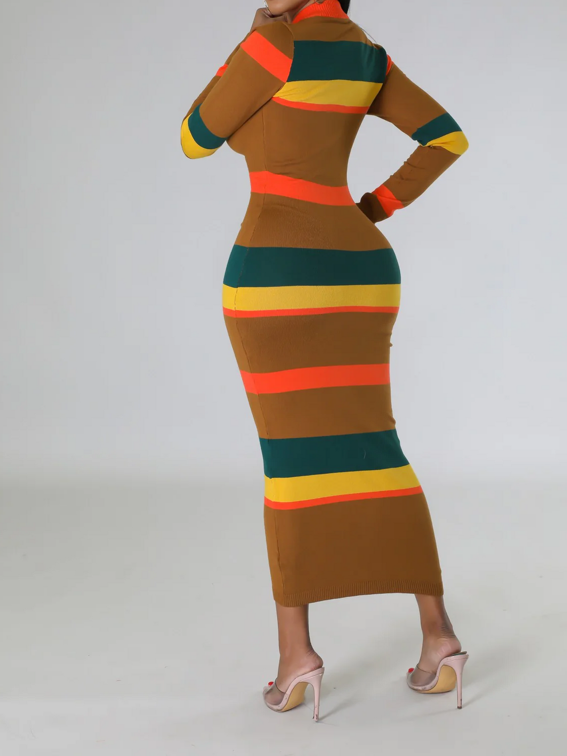 Striped Stretch Midi Dress – Bold & Body-Hugging