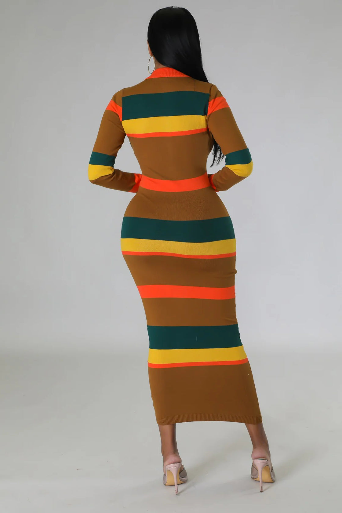 Striped Stretch Midi Dress – Bold & Body-Hugging