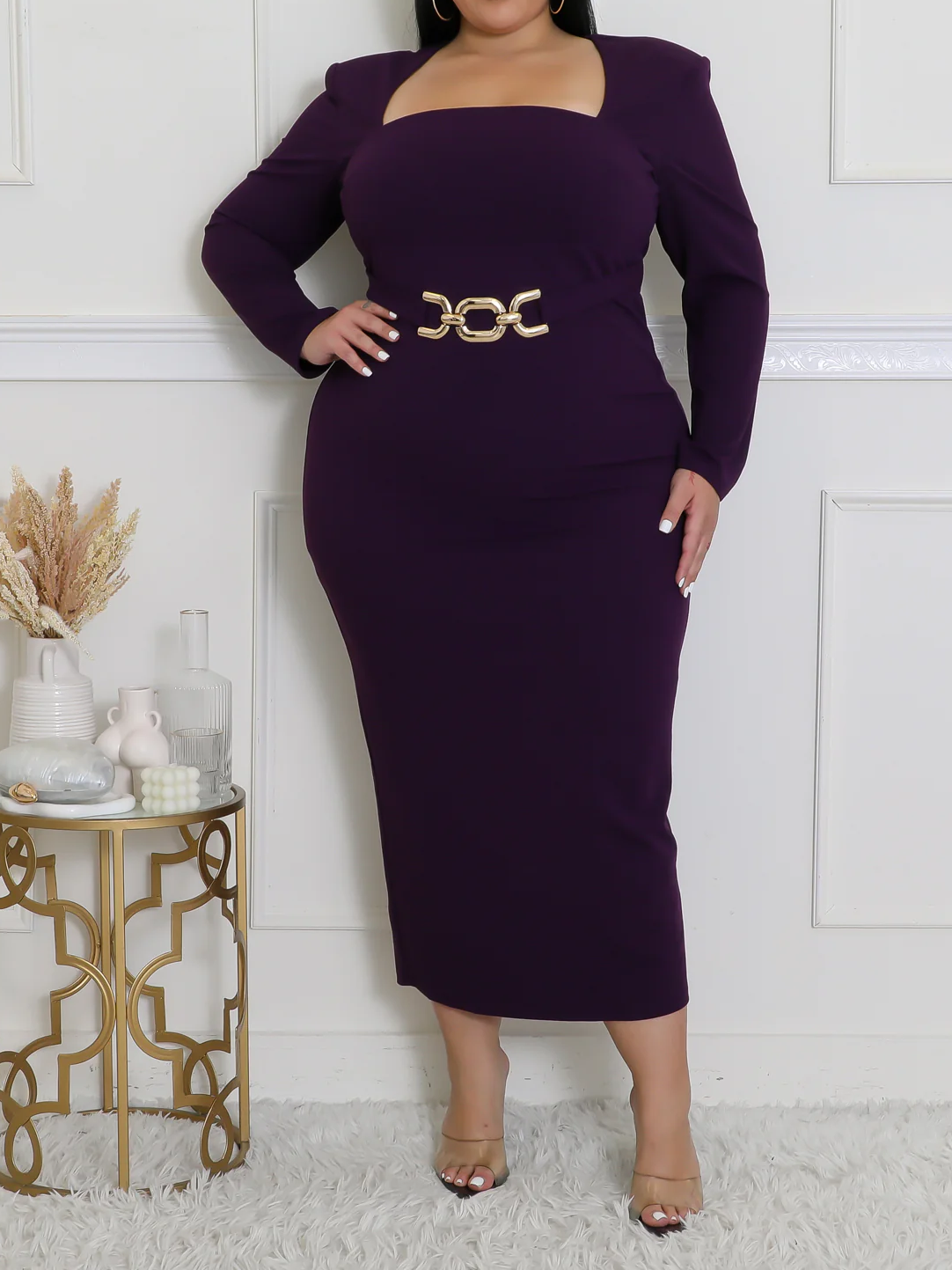 Sleek Mock Neck Plus Size Dress