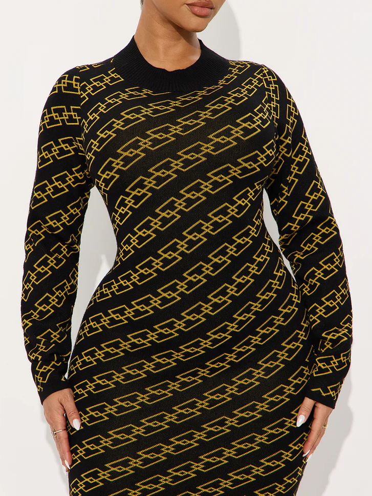 Sweater Midi Dress - Gold/combo
