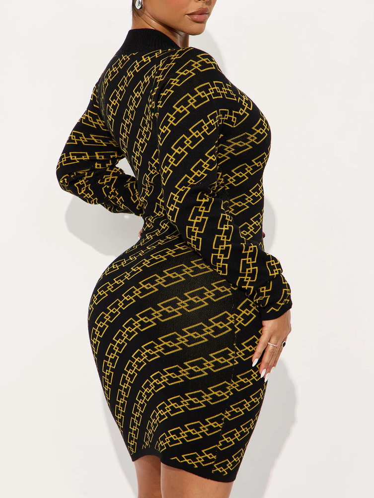 Sweater Midi Dress - Gold/combo