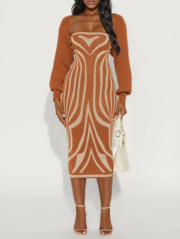 Sweater Midi Dress Set - Rust