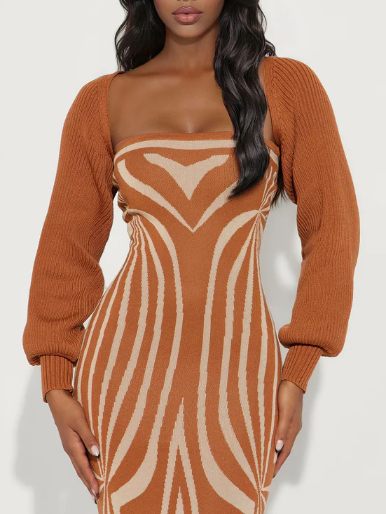 Sweater Midi Dress Set - Rust
