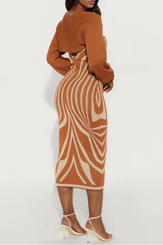 Sweater Midi Dress Set - Rust