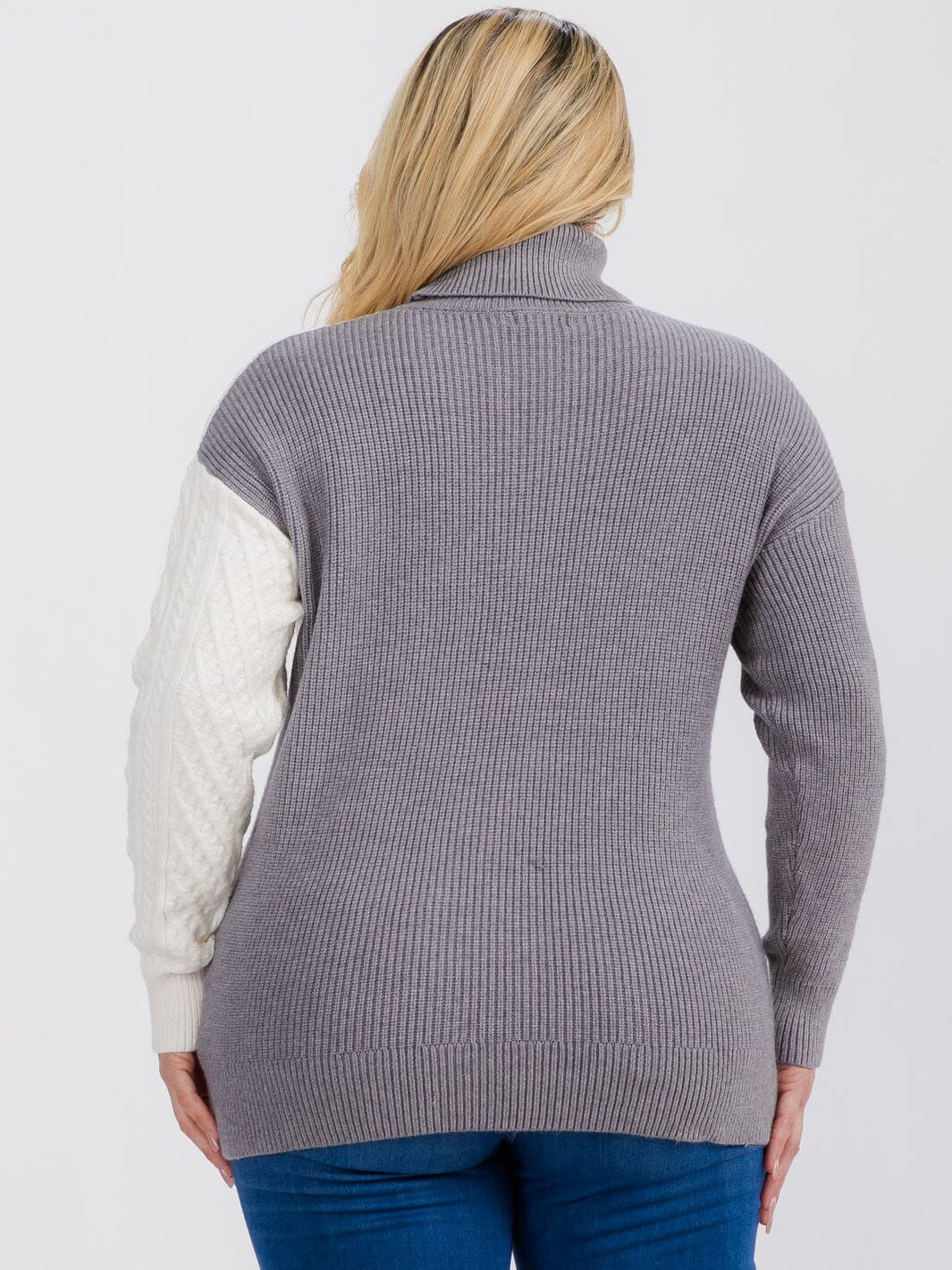 Plus Size Turtle Neck Colorblock Pullover Sweater